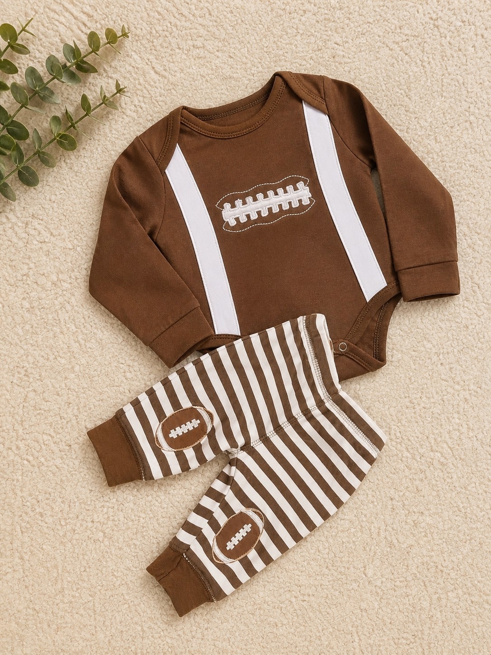 Starting Out Brown & White Football-Accent Baby One-Piece Set